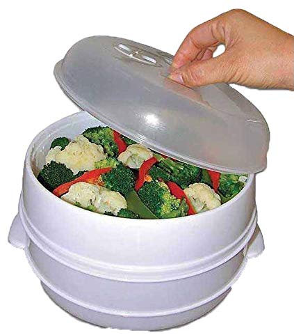 2 Tier Microwave Steamer to Cook & Steam Vegetables Fish Rice