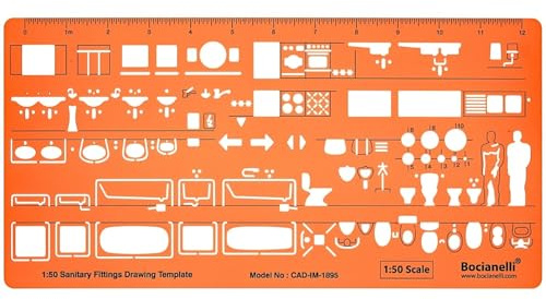 Metrisk 1:50 skala arkitektonisk design sanitära badrumsbeslag arkitektur ritning ritning symboler mall schablon