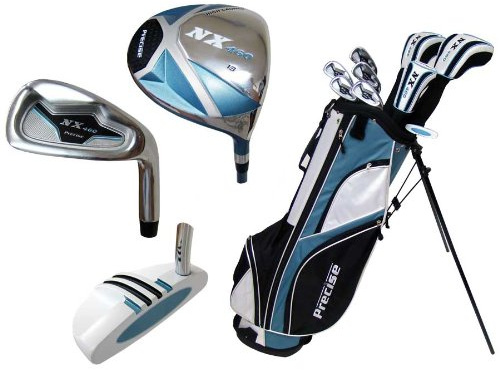 Precise NX460 Complete Womens Golf Clubs Full Set - Right Handed Golf Set for Women with Driver, Wood, Hybrid, Irons, Putter, Lightweight Shafts, 3 Head Covers & Stand Bag - Petite Size, Blue
