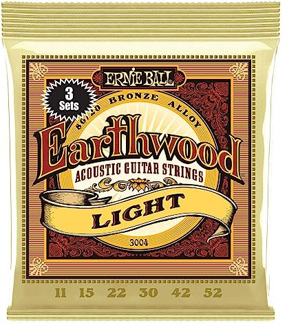 Ernie Ball Light Earthwood 80/20 Brons Akustiska Gitarrsträngar - 3-Pack 11-52 Gauge