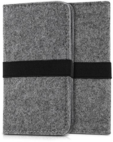 kwmobile Filz Tasche für Smartphones - mit Gummiband - Handy Filztasche Schutztasche in Grau - 16,0 x 8,0 cm Innenmaße