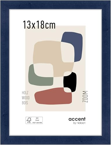 accent by nielsen Holz Bilderrahmen Zoom, 13 x 18 cm, Dunkelblau | Holz Fotorahmen im Hoch- & Querformat zum Auftstellen und Aufhängen Dunkelblau matt Echtglas