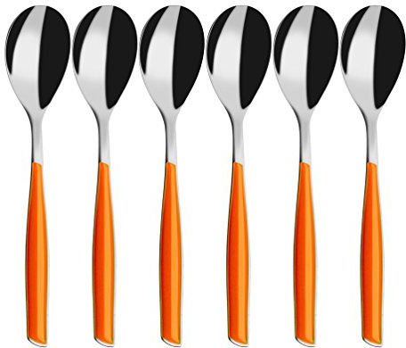 BUGATTI, Glamour, Lot de 6 cuillères à café en Acier Inoxydable 18/10 et poignée Orange, moulure système Pro-Tech, va au Lave-Vaisselle