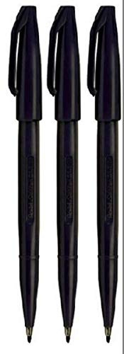Pentel Schwarz Original Zeichenstift S520 Faser Spitze Markier Stifte Farbe Fineliner 2mm Spitze 1mm Linienbreite (3er Pack)