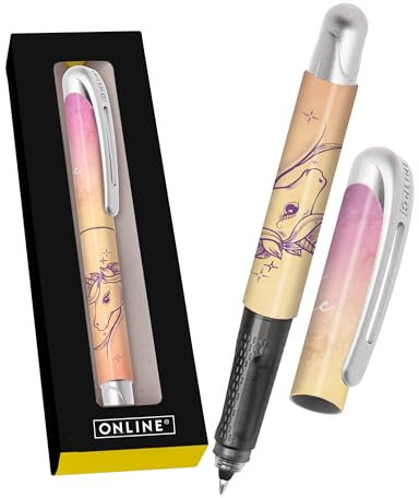 Online College Einhorn Tintenroller mit Patrone I Ergonomischer Rollerball für Rechts- & Linkshänder in bunten Designs I Tintenroller Kinder & Erwachsene I inkl. Kombipatrone blau I Made in Germany