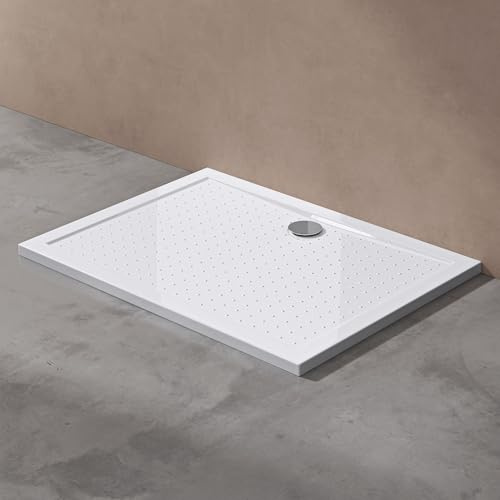 doporro Piatto Doccia Antiscivolo 75x100x4cm, Piatto Doccia Lucia02AR in Acrilico, Forma: Rettangolare, Bianco