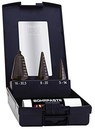 Exact Blechschälbohrer Satz, 3-14/4-20/16-30,5mm + Bohrpaste, HSS, Vaporisiert
