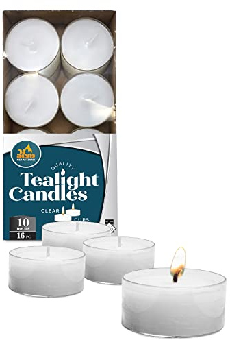 Ner Mitzvah Tea Light Candles - 16 Pack - White Unscented Tealight Candles - Long Burning - 10 Hours