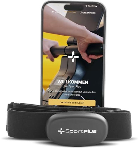 SportPlus 4.0 Herzfrequenz-Brustgurt mit App-Kompatibilität für iOS (ab 7.1), Android (ab 4.3) und Windows Phone, mit ANT+ und 5,3 kHz - SP-HRM-BLE-400