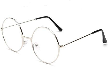 TRIXES Lunettes rondes Unisexe - Beatles Style Retro Sixties - Lunettes claires - Fil rond Costume Geek Lunettes Accessoires - Argent Classic Vintage