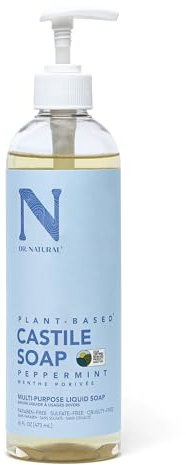 Dr. Natural Castile flytande tvål, peppermint, 473 ml - växtbaserad - tillverkad med ekologisk fårsmör - rik på kokos- och olivoljor - sulfat och parabenfri, grymhetsfri - multipurpose tvål