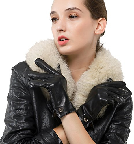 Nappaglo Damen Italienisches Lammfell Leder Handschuhe Touchscreen Winter Warm Langes Fleecefutter Handschuhe