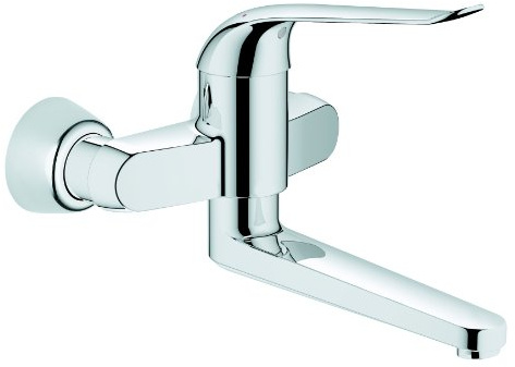 GROHE Eurosmart Care, Wand-Waschtischarmatur (Wasserhahn für das Bad, langlebige Oberfläche, einfache Wandmontage), chrom, 32773000