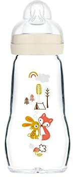 MAM Biberon en verre (260 ml) – Biberon résistant à la chaleur et aux variations de température – Tétine Débit 2 Moyen pour bébé à partir de 2 mois – Couleur : Blanc