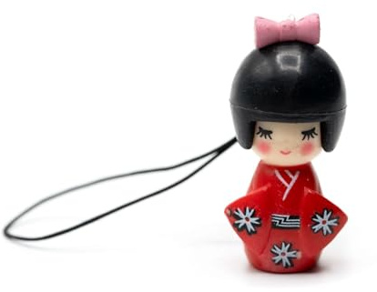 Miniblings docka geisha asien mobiltelefon hänge asiatisk röd kokeshi | Avsedd att kombinera, tillverkad i Berlin, en bit med personlighet