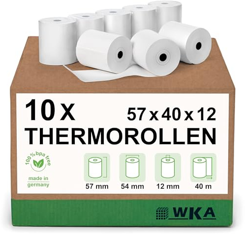 WKA Thermorollen, 57 mm x 40 m x 12 mm, 10 Rollen | Bonrollen, Kassenrollen, Thermo-Bonrollen, deutsche Produktion