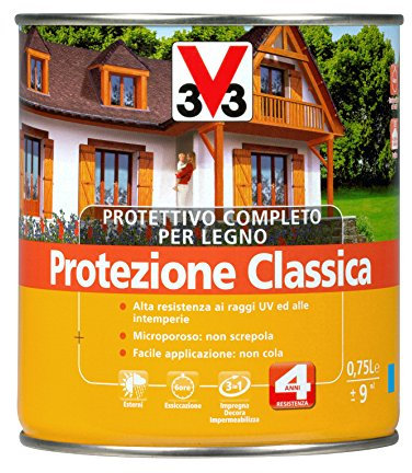 V33 Protettivo Completo Per Il Legno A Base Di Solvente, Effetto Satinato, Latta Da 750 Ml, Resa 9 Mq Ca. Pino
