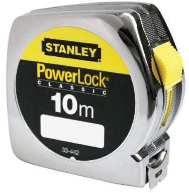 STANLEY Maßband Bandmaß Powerlock (Kunststoffgehäuse, Maßband 10 m Länge, 25 mm Breite, metrische Skalierung, Gürtelclip) 1-33-442