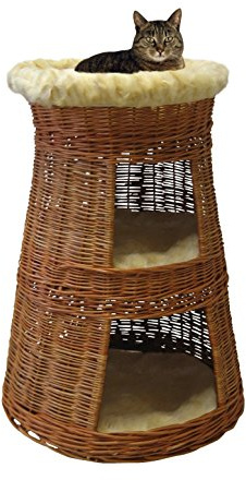 Silvio Design Katzen-Doppel-Korbturm Weide, Plüsch beige, ca. 60x60x79 cm