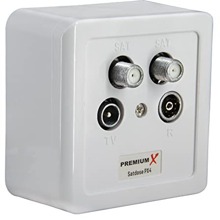 Premium X PX4 satellite socket 4-way socket TWIN antenna socket CLASS A Sat socket 2x Sat 1x Radio 1xTV | On-wall + in-wall