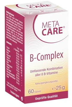 META CARE B-Complex – Umfassende Kombination aller 8 B-Vitamine – Ergänzt mit Mangan und Cholin – Ideal dosiert – Hohe Bioverfügbarkeit – Vegan – 60 Kapseln