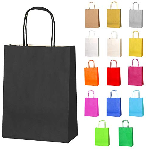 Thepaperbagstore 30 Schwarze Kleine Papiertüten mit Henkel 18 x 22 x 8 cm | Farbige, recycelbare Kraftpapiertüten für Süßigkeiten, Geschenke, Hochzeiten, Partys & Events.