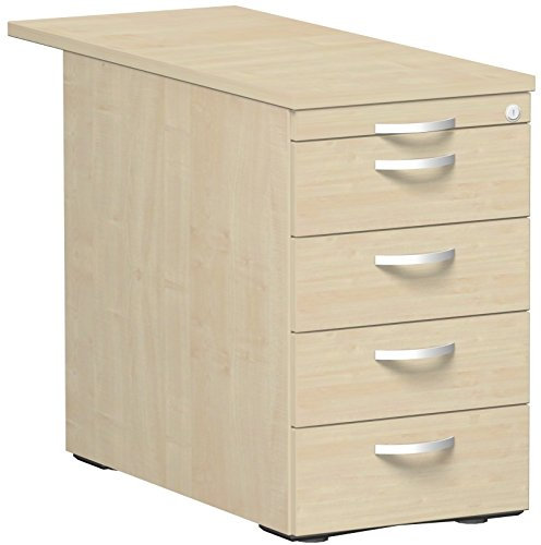 Geramöbel Standcontainer mit 4 Metall-Schubfächern und 1000 mm Abdeckplatte, Utensilienschubfach, Metall-Rollschubführung, Zentralverriegelung, 438x1000x720, Ahorn/Ahorn/Ahorn