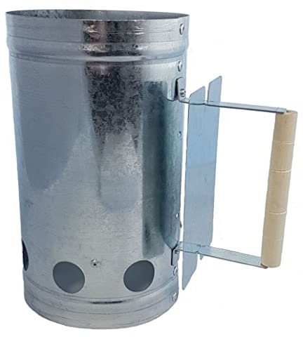 Ciminiera d’accensione in metallo con manico in legno - Ciminiera d’accensione per barbecue con scudo termico - Ciminiera d’accensione per un’accensione rapida