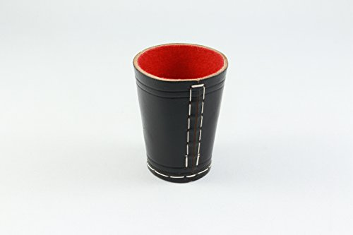 Würfelbecher, Leder, schwarz mit rotem Filz