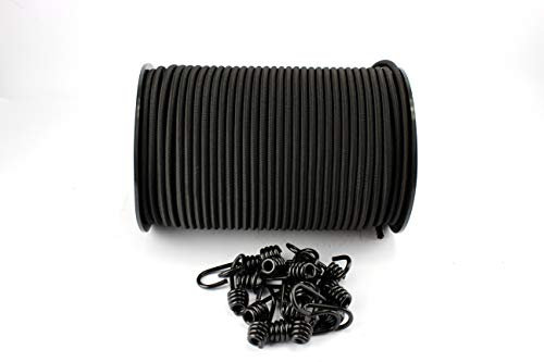monoflex 8mm Expanderseil schwarz 10m + 10 Spiralhaken Gummiseil Planenseil Haken Seil
