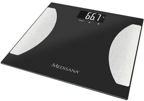 medisana BS 475 digitale Körperanalysewaage, Personenwaage, Körperfettwaage, Messung von Körperfett, Körperwasser, Muskelmasse & Knochengewicht, Bis 180 kg, Schwarz / Silber