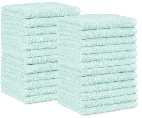 Amazon Basics face Towels for bathroom, 100% Cotton Extra Absorbent washcloth, Fast Drying - salon towel - 24 Pack Ice Blue (12 x 12 inches)