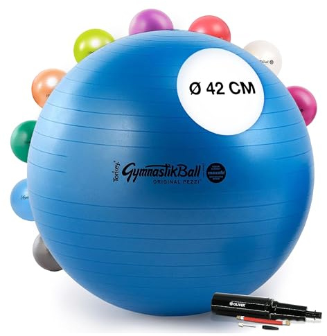 PEZZI Gymnastikball Maxafe Sitzball mit Pumpe | Sitzball mit Burst-Proof-System, belastbar bis 400 kg, für Therapie, Sport und Büro