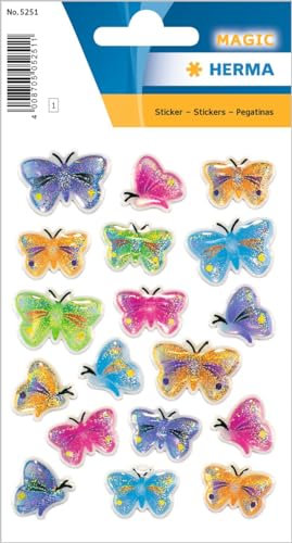 HERMA 5251 Pegatinas de mariposas coloridas pequeñas, 18 unidades, 3D mariposas en azul, lila y rosa, etiquetas de mariposa para álbum de fotos, diario, álbum de poesía, scrapbooking, decoración,