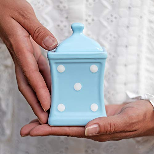 City to Cottage Small Ceramic Spice Jar with Lid, Square Seasoning Container for Home Kitchen, Condiment Pot, Seasoning Jar, Spice Canister, Herb Storage Jar, Handcrafted Sky, Baby Blue Polka Dot