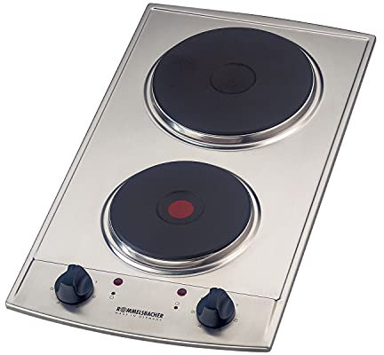 ROMMELSBACHER Domino Einbaukochfeld EBS 3074/E - Made in Germany, 2 Gussheizplatten, leistungsgesteuert über 7-Takt-Schalter, Überhitzungsschutz, 3000 Watt, Einbaumaße 270 x 500 x 81 mm, Edelstahl