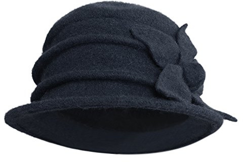 CHIC-CHIC Damen Wannen Hut Elegant Vintage Wintermütze Blumen Trilby Hut Billycock Derby (Blau)