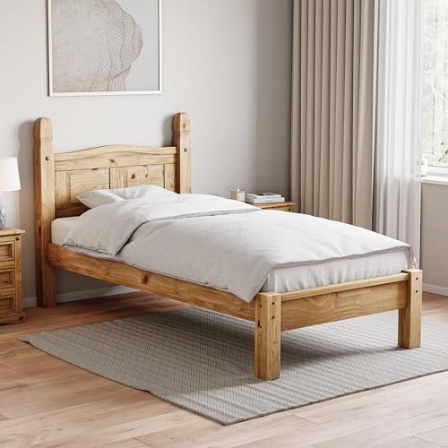Vida Designs Corona Single Bed Frame | Low Foot End | Solid Pine Wood | 110 H x 206.4 W x 102.4 D cm | Reinforced Slats | Underbed Storage | Multi-Support Base | Bedroom Furniture