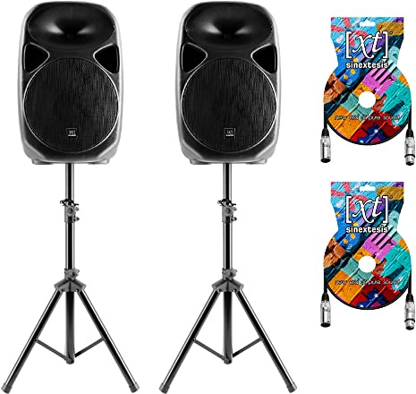 Sinextesis Impianto Audio Acustico con Coppia Altoparlanti Casse Attive e Amplificate 500W con Woofer da 10, Coppia di Aste stativi, 2 Cavi XLR da 5mt.