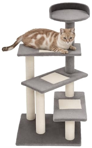 PawHut Rascador para Gatos Árbol Rascador Centro de Actividad 3 Plataformas para Arañar 48x48x101cm Tablero de partículas Cubierta de Felpa Sisal