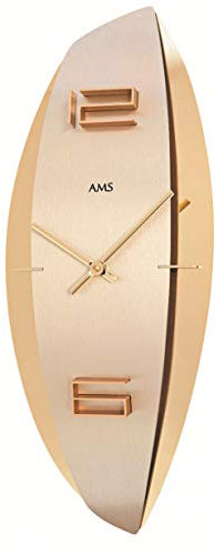 AMS Wanduhr Quarzwerk - Gerschwunges Holzgehäuse (Messing)
