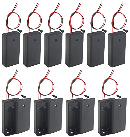 WMYCONGCONG 10 PCS AA Battery Holder with Switch, 2x 1.5V AA Battery Holder Case Storage Box with Wire Leads and ON/OFF Switch
