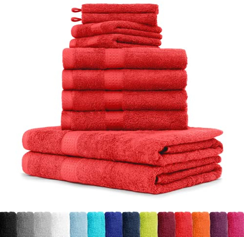 BaSaTex Frottee Handtuch Komplett Set, Rot | Öko-Tex Made in Green Zertifiziert, Se aus 4X Handtuch, 2X Duschtuch, 2X Gästetuch, 2x Waschhandschuh