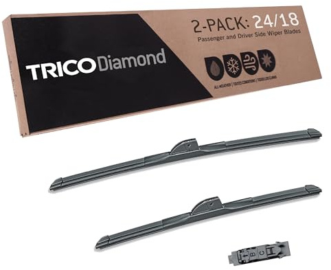 TRICO Diamond 24 + 18 Super Premium Automotive Replacement Windshield Wiper Blades (Set of 2), Passenger and Driver Side All-Weather Beam Wiper Blades for Select Vehicle Models (Item #25-2418)