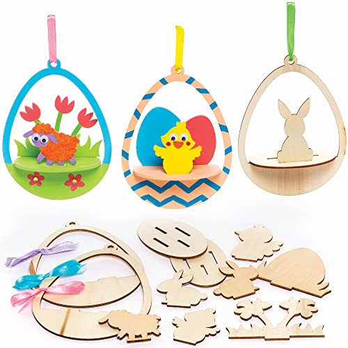 Baker Ross Osterei 3D Holz Dekoration zum Aufhängen - 5er Pack, Oster Deko Bastelset für Kinder zum Basteln (FC547)
