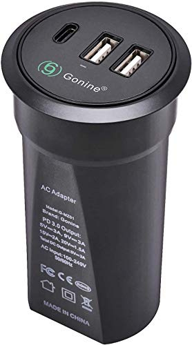 Gonine Desktop Power Tülle mit USB, versteckter Steckdose, Desktop-Ladestation, mit 1 Typ C- und 2 USB-Stromanschlussanschlüssen
