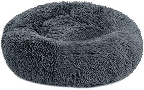 SKRORS Rundes Plüsch-Katzen-Hundebett, beruhigendes Hundebett, Katzenbett, Donut-Kuschelbett, waschbar, selbstwärmend, Haustierbett für kleine/mittelgroß, 70 cm, Dunkelgrau