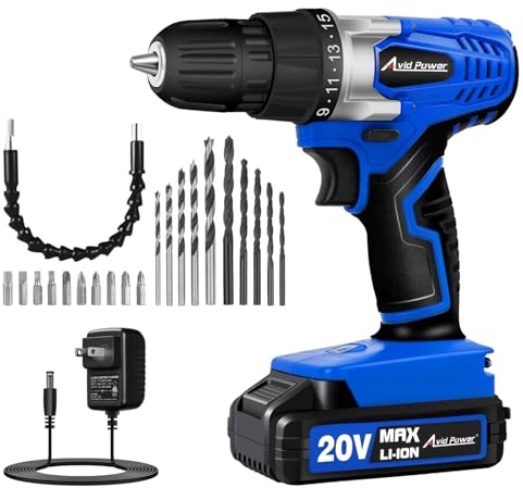 AVID POWER 20V Cordless Drill Set for Home DIY & Beginner Projects - Lightweight Power Drill with Battery Charger & 22 Bits, Variable Speed, 3/8 Keyless Chuck, Ideal for Furniture Assembly (Blue)