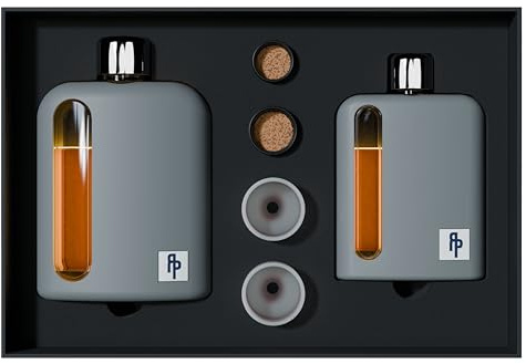 Ragproper Modern Glass Hip Flask for Men | Cork & Silicone Lid Liners | Firm Grip | Curved Edges | Durable Silicone Covered Flask for Whiskey | Liquor | Sprits | 100ml Single+ 240ml Double | Gray