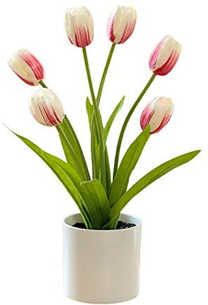 BELUAPI Tulipani artificiali in vaso, tulipani artificiali, tulipani artificiali, veri e propri al tatto, vaso da fiori di simulazione, fiori finti con decorazioni in vaso, centrotavola per la casa e